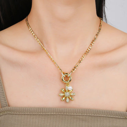 New Arrival Luxury Botanical Flower Sunflower Zirconia Pendant Necklace Glamorous for Woman Girl New Trend Neck Jewelry Gift Good Vibrations Adult Super Store