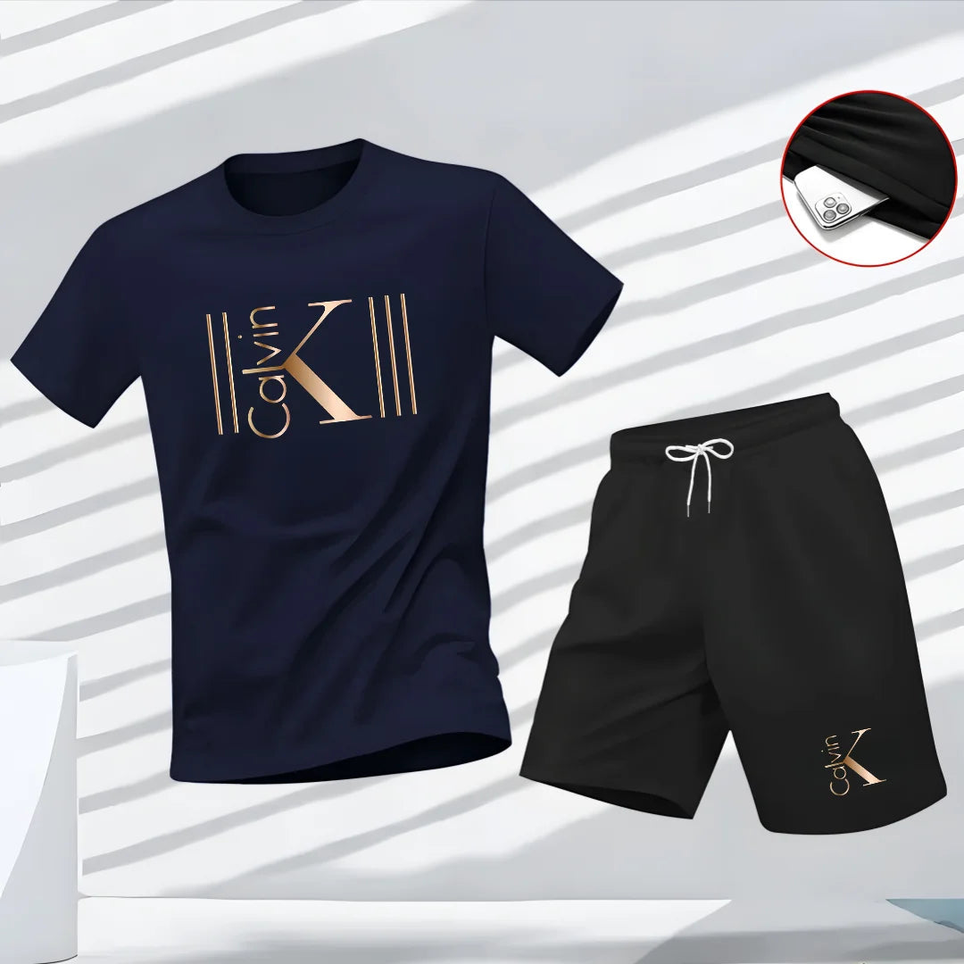 2025 Men's Breathable Sports Pattern Printed T-Shirt Casual Fashion Short-Sleeved T-Shirt Summer Streetwear Top Two-Piece Set Good Vibrations