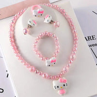 4pcs/set Cartoon Kawaii Necklace Hairclips Ring Set Toy Kids Hairpins Girl Heart Accessories Birthday Gifts Good Vibrations