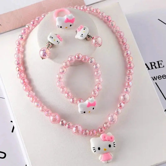 4pcs/set Cartoon Kawaii Necklace Hairclips Ring Set Toy Kids Hairpins Girl Heart Accessories Birthday Gifts Good Vibrations