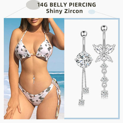 3-5pcs/Lot Belly Button Ring Sets Heart Butterfly Flower Dangled Belly Piercing Nombril 14G Curved Navel Rings Jewelry for Women Good Vibrations Adult Super Store