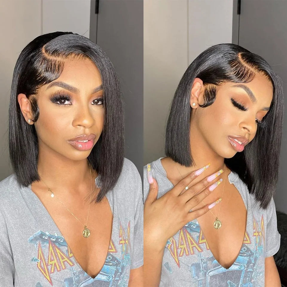 Glueless Wigs 13x4 Short Bob Wigs Bone Straight Lace Front Human Hair Wigs for Women Brazilian HD Transparent Lace Frontal Wigs Good Vibrations