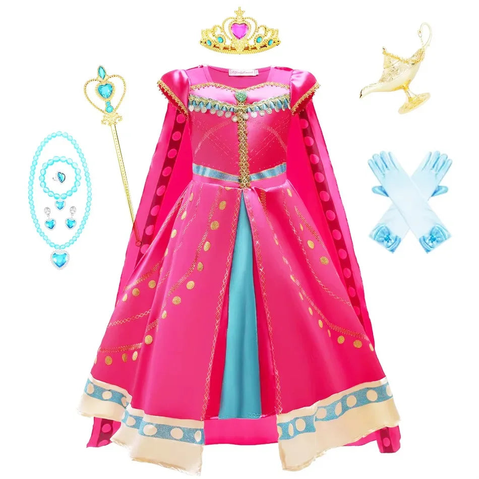 Jasmine Girls Aladdin Costume Halloween Princess Dress Kids Birthday Party Christmas Arabian Cosplay 4 5 6 7 8 9 10 Years Good Vibrations