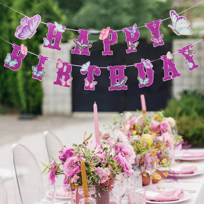 Pink Happy Birthday Banner With Butterfly Dancing Hanging Pendant Garlands  Girls Princess 1st Happy Birthday Party Decorations Good Vibrations
