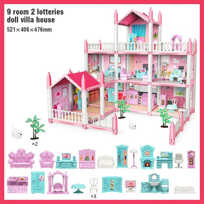 DIY Assemble Villa Model Toy House Cartoon Dools Role-Playing Set Fun Puzzle Doll House Household House Playing Toys Good Vibrations