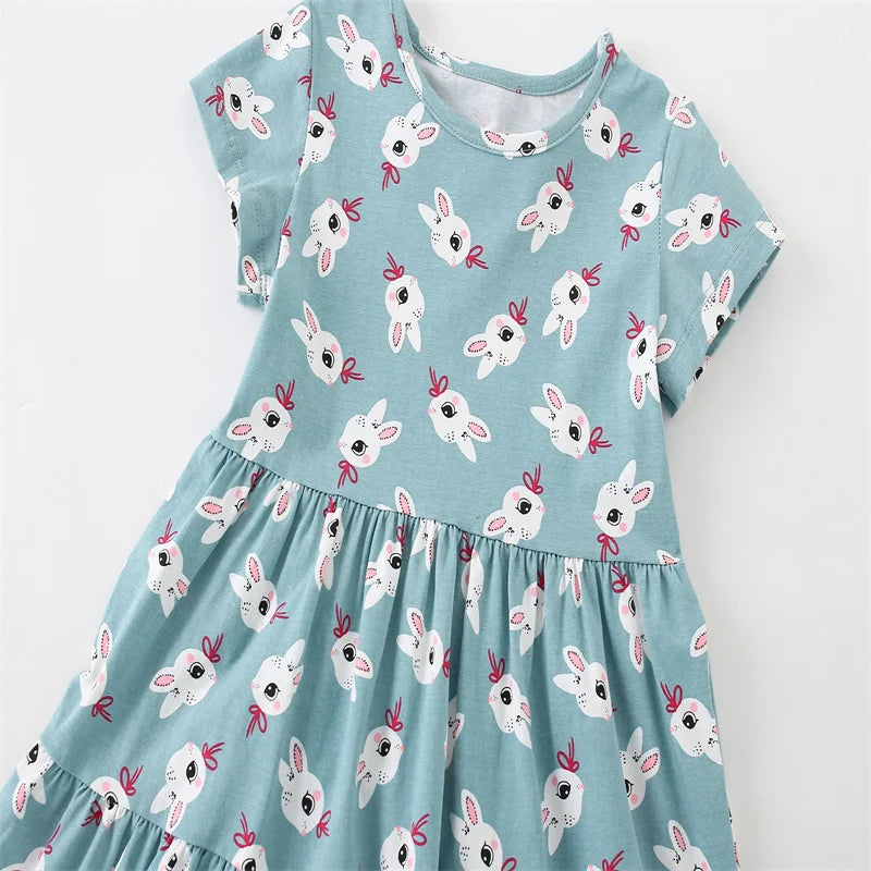 Jumping Meters 2-7T Summer Princess Girls Dresses Short Sleeve Animals Bunny Children's Clothing Hot Selling Toddler Kids Frocks Good Vibrations