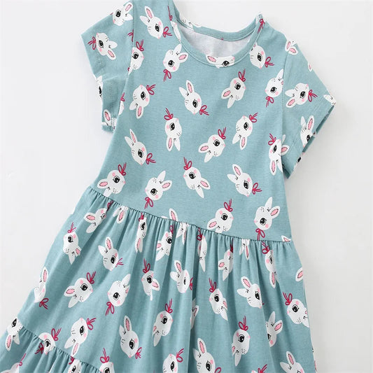 Jumping Meters 2-7T Summer Princess Girls Dresses Short Sleeve Animals Bunny Children's Clothing Hot Selling Toddler Kids Frocks Good Vibrations