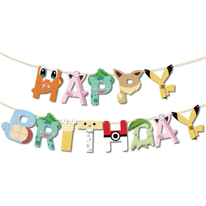 Pokemon Birthday Party Supplies Pikachu Decoration Banner Balloons Tableware Set Plates Napkins Baby Shower Children's Toy Gifts Good Vibrations