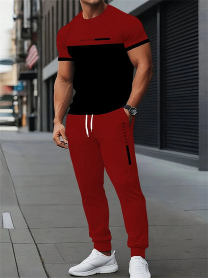 Men's Spring/Fall Two-Piece Set Crew Neck Short Sleeve Top With Relaxed Fit Casual Pants Outdoor Streetwear Minimalist Style Set Good Vibrations