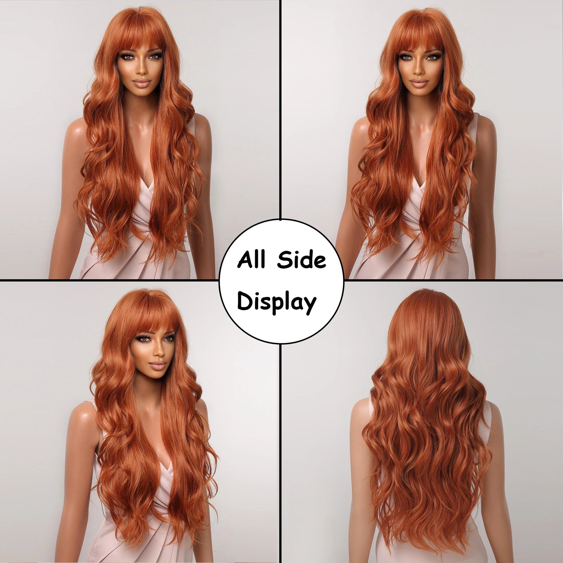 Ginger Orange Synthetic Wigs for Black Women Long Wavy Wigs with Bangs Cosplay Colored Hair Heat Resistant Body Wave Party Wig Good Vibrations
