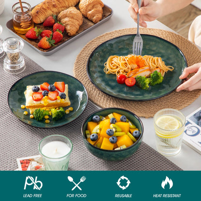 vancasso 12/24 Pcs Green Ceramic Plates Set Kiln Change Stoneware Dinner Set with 4PCS Dinner Plate/Dessert/Cereal Bowl for 4/8 Good Vibrations
