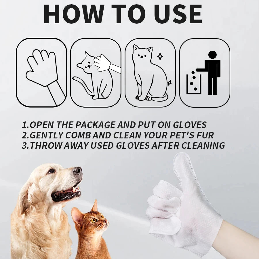 Cleaning Wipes Gloves for Dog and Cat,Pet Bathing Wipes Cleaning & Deodorizing,Dog Wipes for Body Paws Butt Daily Care,Cat Groom Good Vibrations