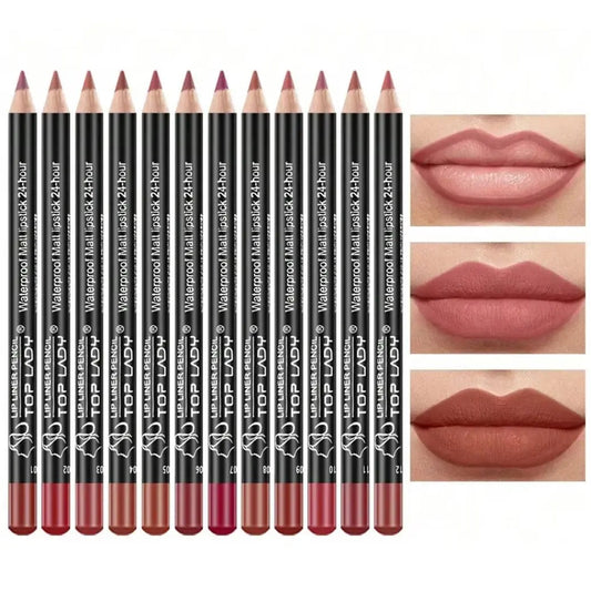 12pcs Lip Liner Pen 12 Colors Professional Lip Liner Pencil and Matte Lip Non-stick Cup Nude Lipstick Pencil SET Good Vibrations