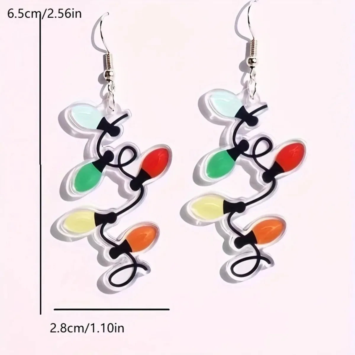Colorful Christmas Lights Design Dangle Earrings Simple Elegant Style Acrylic Jewelry Adorable Christmas Party Ear Ornaments Good Vibrations
