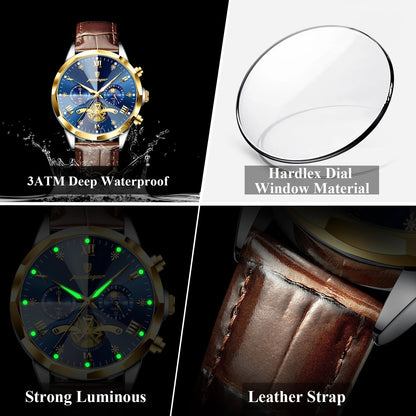 POEDAGAR Military Luxury Men Wristwatch Quartz Waterproof Luminous Chronograph Leather Man Watch Sports Men's Watches Male Reloj Good Vibrations