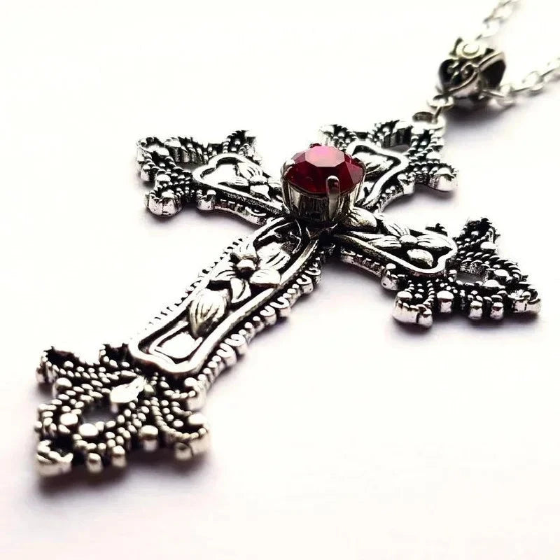 Y2K Punk Crystal Big Cross Pendant Necklaces for Women Men Gothic Irregular Cross Clavicle Chain Necklaces Aesthetic Jewelry Good Vibrations