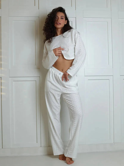 2025 Women's American Casual Wear Set - Fashionable, Simple, Loose-Fitting, Long-Sleeved, Long-Pants, Nightwear, Homewear Set Good Vibrations