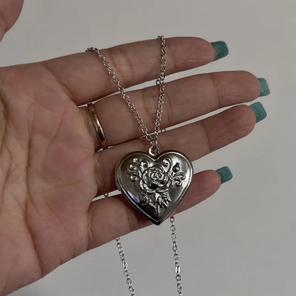 Romantic Heart Locket Pendant Openable Female Silver Color Stainless Steel Photo Frame Charm Necklace for Women Men Jewelry Gift Good Vibrations