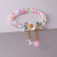 Korean New Sweet Daisy Flower Bracelet For Women Colorful Crystal Beaded Elastic Rope Bracelets Girl Party Wedding Jewelry Gifts Good Vibrations