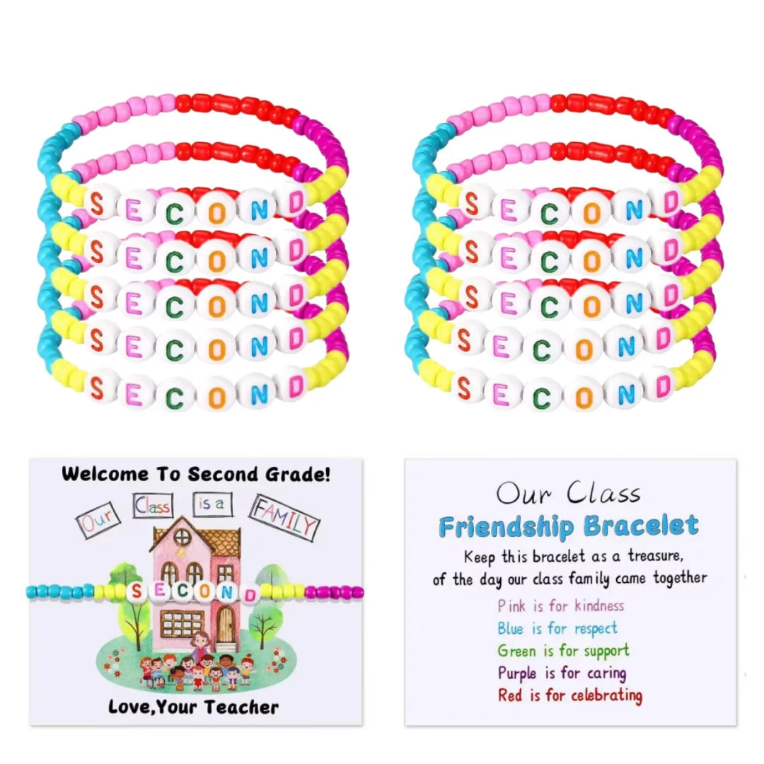 10 Sets Back to School Gifts for StudentInclude Our Class Is a Family Greeting Card andFirst Day of School Bracelet Good Vibrations