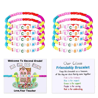 10 Sets Back to School Gifts for StudentInclude Our Class Is a Family Greeting Card andFirst Day of School Bracelet Good Vibrations