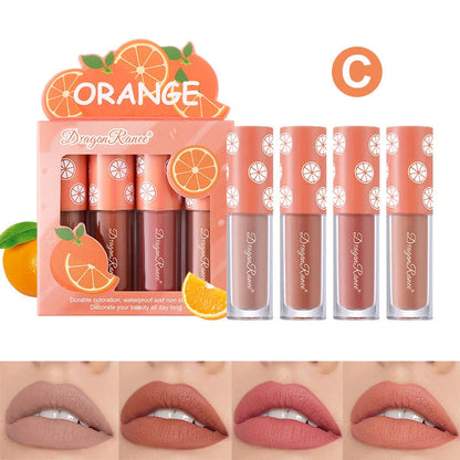Mini Velvet Matte Lip Gloss Set, 4-Piece Non-Fading, Non-Stick Cup, Long-Lasting Fruit Scented Lip Tint, Smooth and Lightweight Good Vibrations