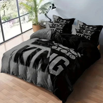 Grey and Black King Size Bed Pattern Down Duvet Cover Set, Soft and Comfortable Bedroom and Dormitory Decoration Bedding Set Good Vibrations