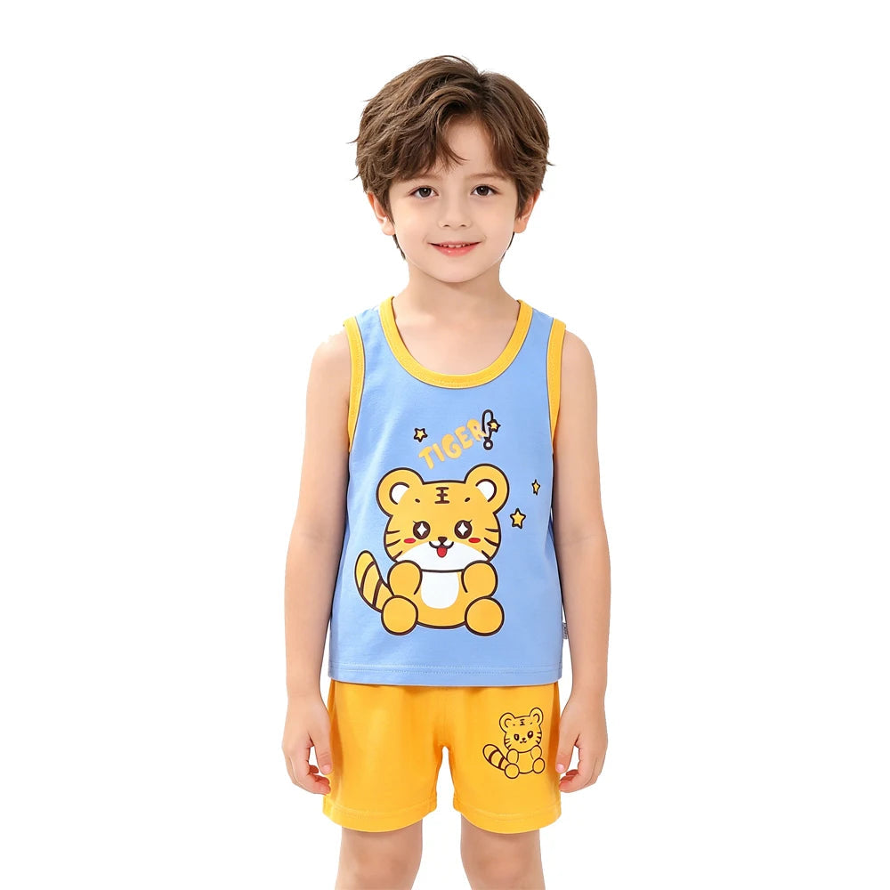 Summer Children Sets Kids Clothes Boys Girls Vest Suit Children's Clothing baby Cotton T-Shirts Shorts Tank Top Sleeveless 0-7T Good Vibrations