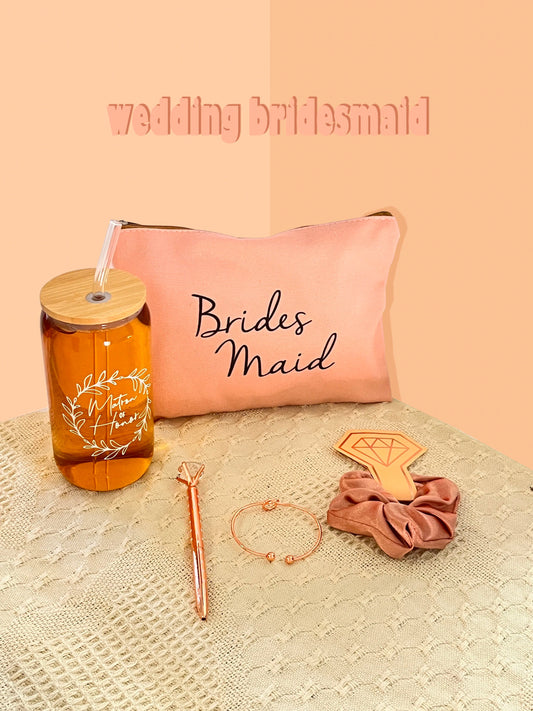 Bridesmaid Proposal Wedding Gifts Set Maid of Honor Gifts Bridal Shower 16oz Glass Cups Cosmetic Makeup Bags Good Vibrations