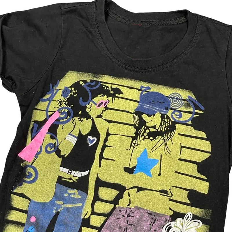 Aesthetic Emo y2k tops Summer Baby Tees Tops Streetwear Gothic Harajuku Graphic Cool Girl T-shirt Vintage Crop Tops Wome clothes Good Vibrations