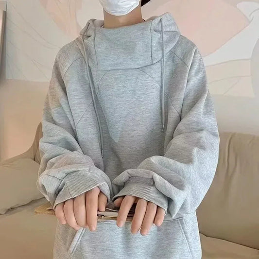 Autumn Turtleneck Fleece Hoodies For Men New High Street Oversize Pullover Hoodie Unisex Y2K Vintage Hooded Sweatshirts Clothes Good Vibrations