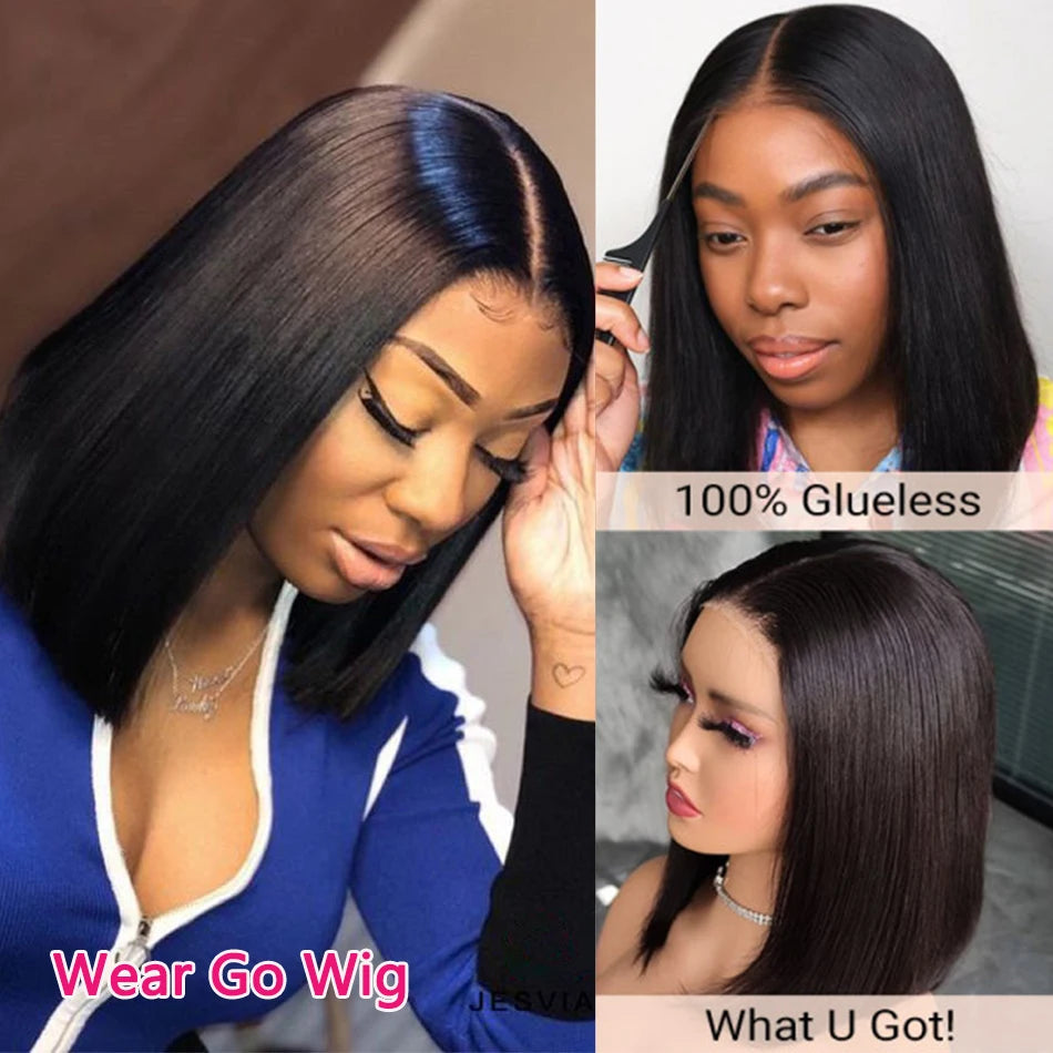 Glueless Wigs 13x4 Short Bob Wigs Bone Straight Lace Front Human Hair Wigs for Women Brazilian HD Transparent Lace Frontal Wigs Good Vibrations