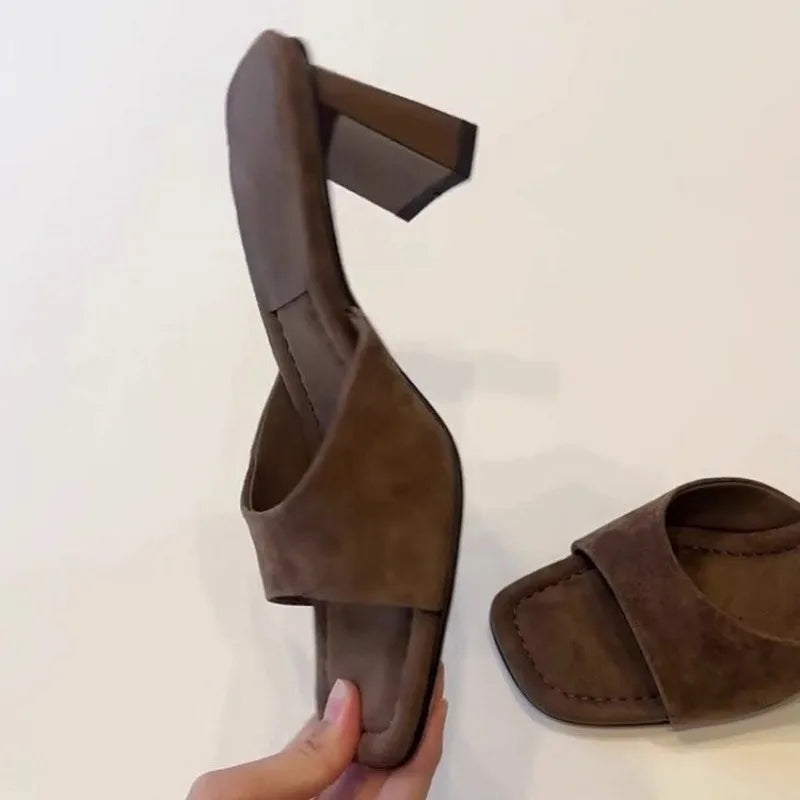 High Heels Women 2026 New French Sexy Open Toe High Heel Sandals and Slippers Square Toe Slippers Good Vibrations