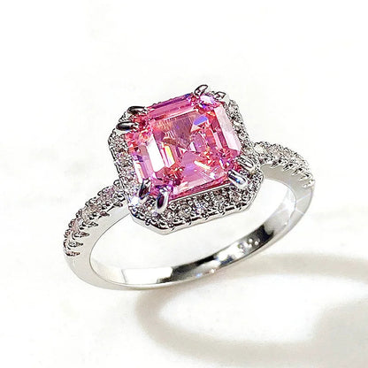 Pink Cubic Zirconia Ring Suitable for Women's Engagement Wedding Luxury Accessories Sparkling Silver Fashion Jewelry Good Vibrations