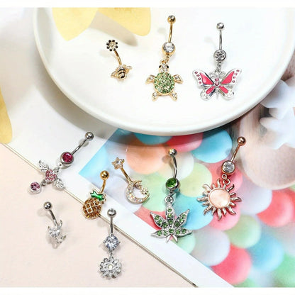 Drperfect Dangle Belly Button Ring for Women Cute Navel Rings Daisy Weed Butterfly Dangling Colorful Belly Piercing Jewelry Good Vibrations Adult Super Store