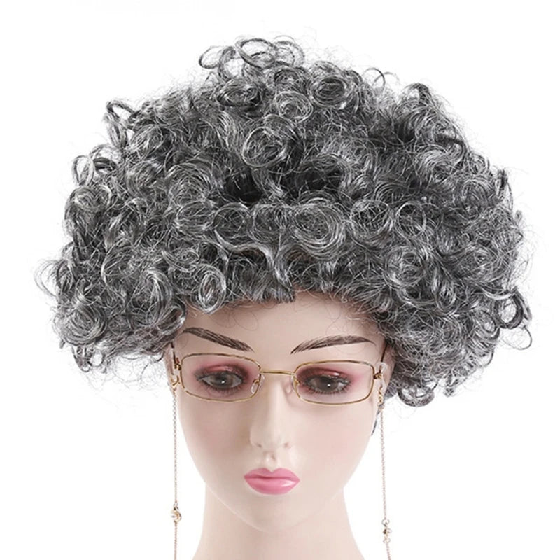 Kids Old Lady Wigs Short Gray Wigs Natural Lookings Halloween Cosplays Party Wigs Granny Costume Grandma Wigs for Girls Good Vibrations