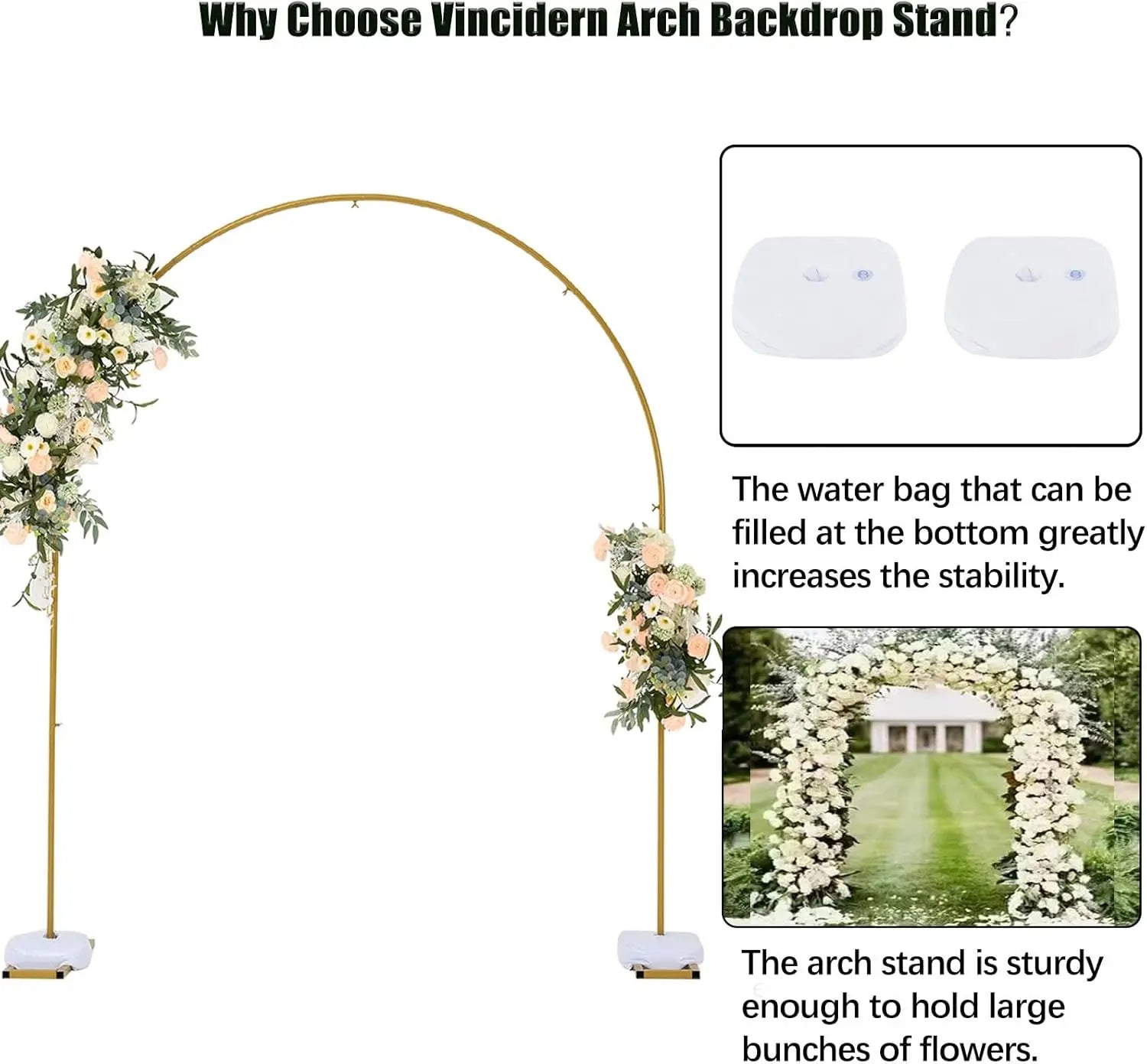 Gold Metal Wedding Arch Backdrop Stand 7.8FT Balloon Arch Stand for Birthday Ceremony Decoration Arch Stand Backdroper Good Vibrations