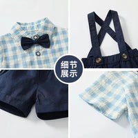 Performance Outfit for Boys Summer Short Sleeve Top Set Suspenders T-Shirt Kids Clothes Baby Gentleman Bow Tie Toddler Two-Piece Good Vibrations