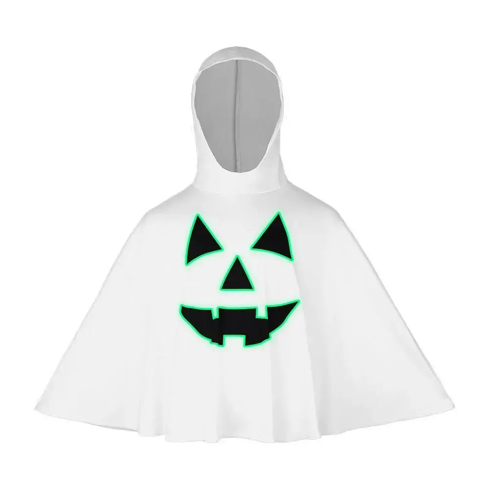 Cool Halloween Noctilucent Pumpkin Cloak Fun Creative Ghost Face Shawl Sleeveless with Hat Kid Cosplay Costume Gift Good Vibrations