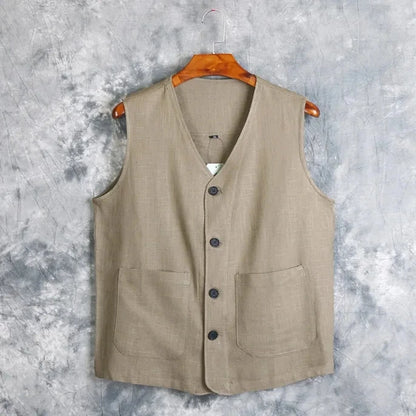 Men's Vest Dress Linen Cotton Waistcoat Jacket Male Formal Gilet For Mens Jeans Summer Casual Business Victorian Clothing