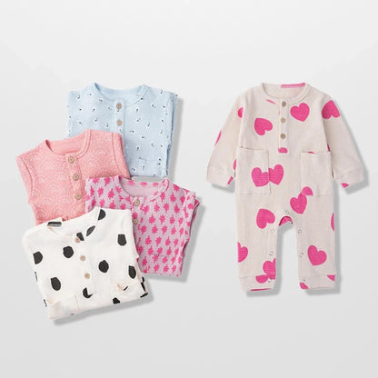 Newborn Baby Romper Heart Polka Dots Print Jumpsuit Toddler Boys Girls Long Sleeve Rompers for Spring Autumn Playsuit Good Vibrations