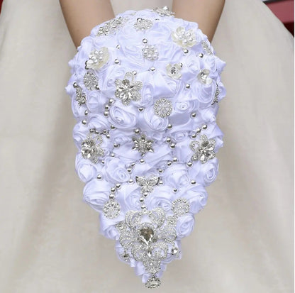 High quality Crystal Bride Waterfall Bouquet Bridesmaids Accessories Handmade Satin Rose Elegant Wedding Flowers Bridal Bouquet Good Vibrations