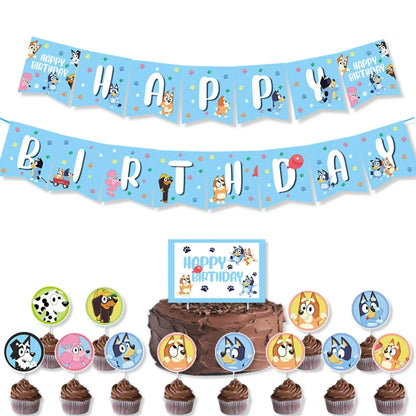 Bluey Christmas Birthday Party dinnerware Disposable Banner Cake Topper Hanging Flag bluey number Balloons Birthday Decoration Good Vibrations