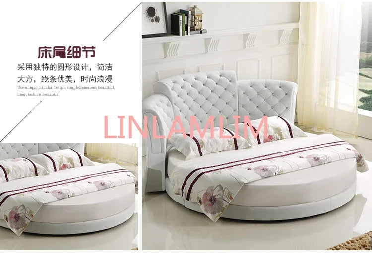 Smart bed frame camas bedroom кровать двуспальная lit beds سرير  muebles de dormitorio мебель LED light round genuine leather Good Vibrations