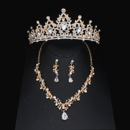 Luxury Crystal Wedding Bridal Jewelry Sets Women/Girl Gold Color Tiara/Crown Earrings Choker Necklace Bride Jewelry Set Good Vibrations Adult Super Store
