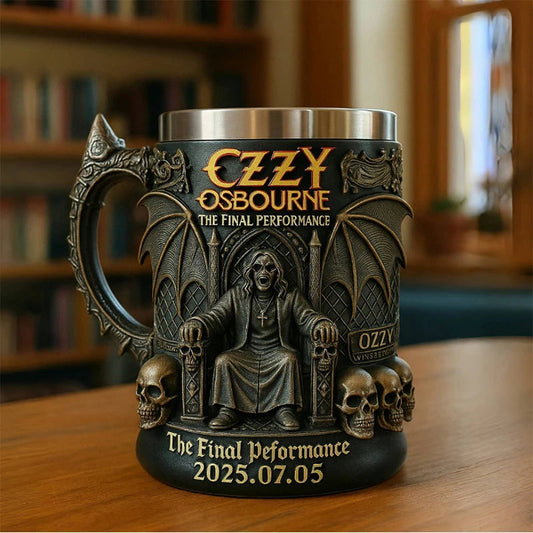 Halloween 3D Ozzy Osbourne Commemorative Mug Stainless Steel Skull Water Cup Beer Mug Coffee Cup Drinking Utensils Good Vibrations