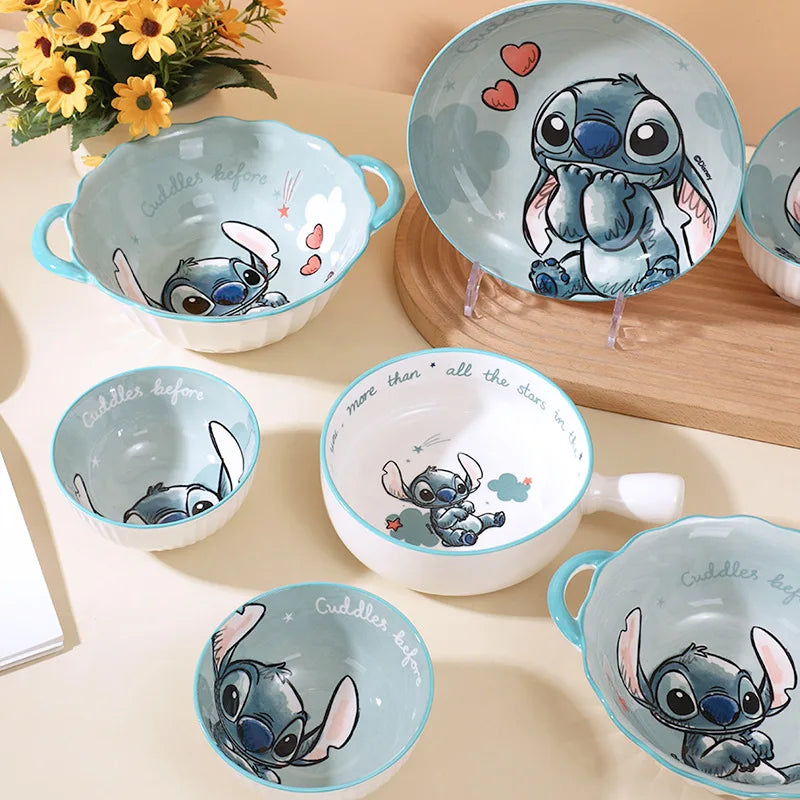 Stitch Dinnerware High Quality Ceramic Bowl Children's Adult Tableware Cartoon Disc Microwave Oven Available Housewarming Gift Good Vibrations