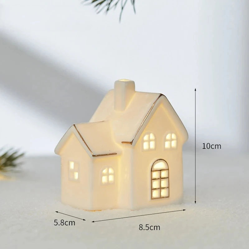 Christmas Ceramic Light Up Tree House Desktop Ornament Holiday Home Decor Tabletop Decoration Christmas Perfect Gift Idea Good Vibrations