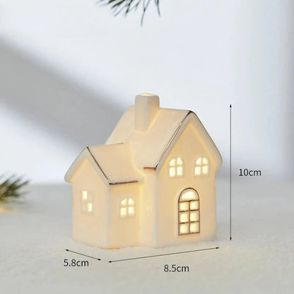 Christmas Ceramic Light Up Tree House Desktop Ornament Holiday Home Decor Tabletop Decoration Christmas Perfect Gift Idea Good Vibrations
