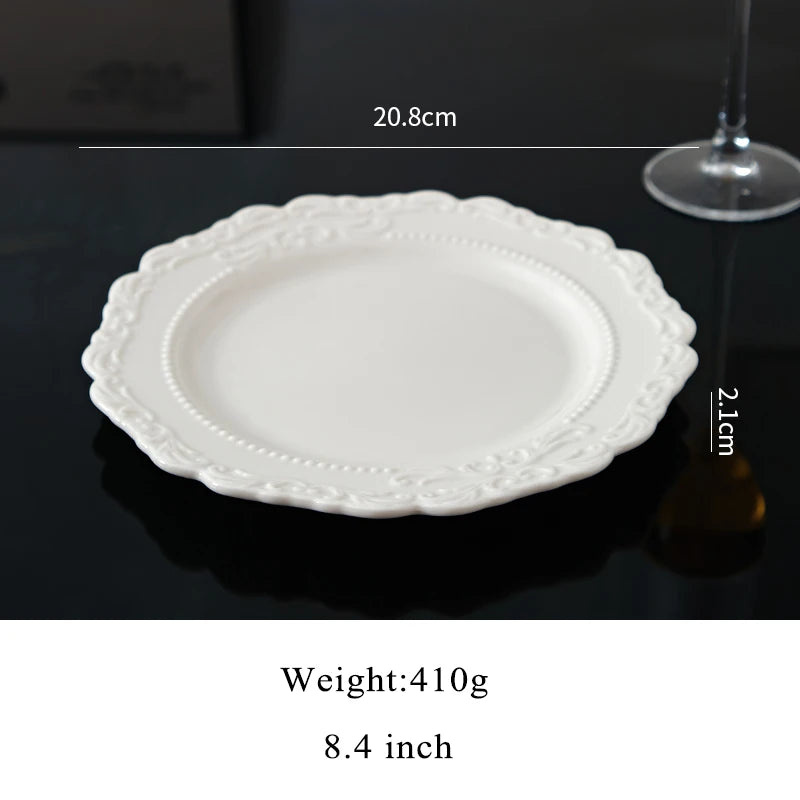 Ceramic Relief Dinner Dishes Household French New Underglazed Colour White Vintage Kitchen Tableware Exquisite Aesthetic Plate Good Vibrations